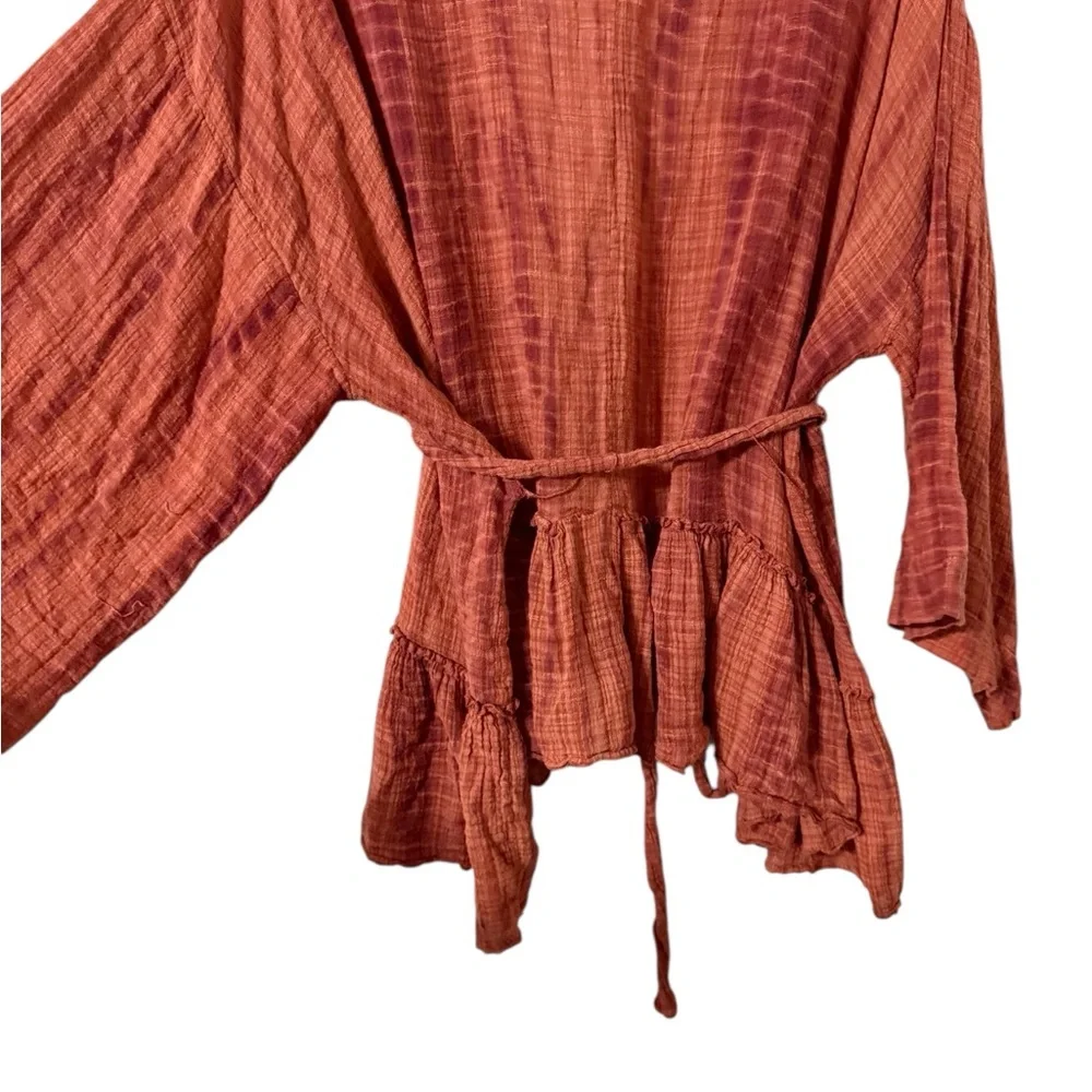 FREE PEOPLE Sasha Tie Dye Cotton Wrap Belted Kimono Cover Up